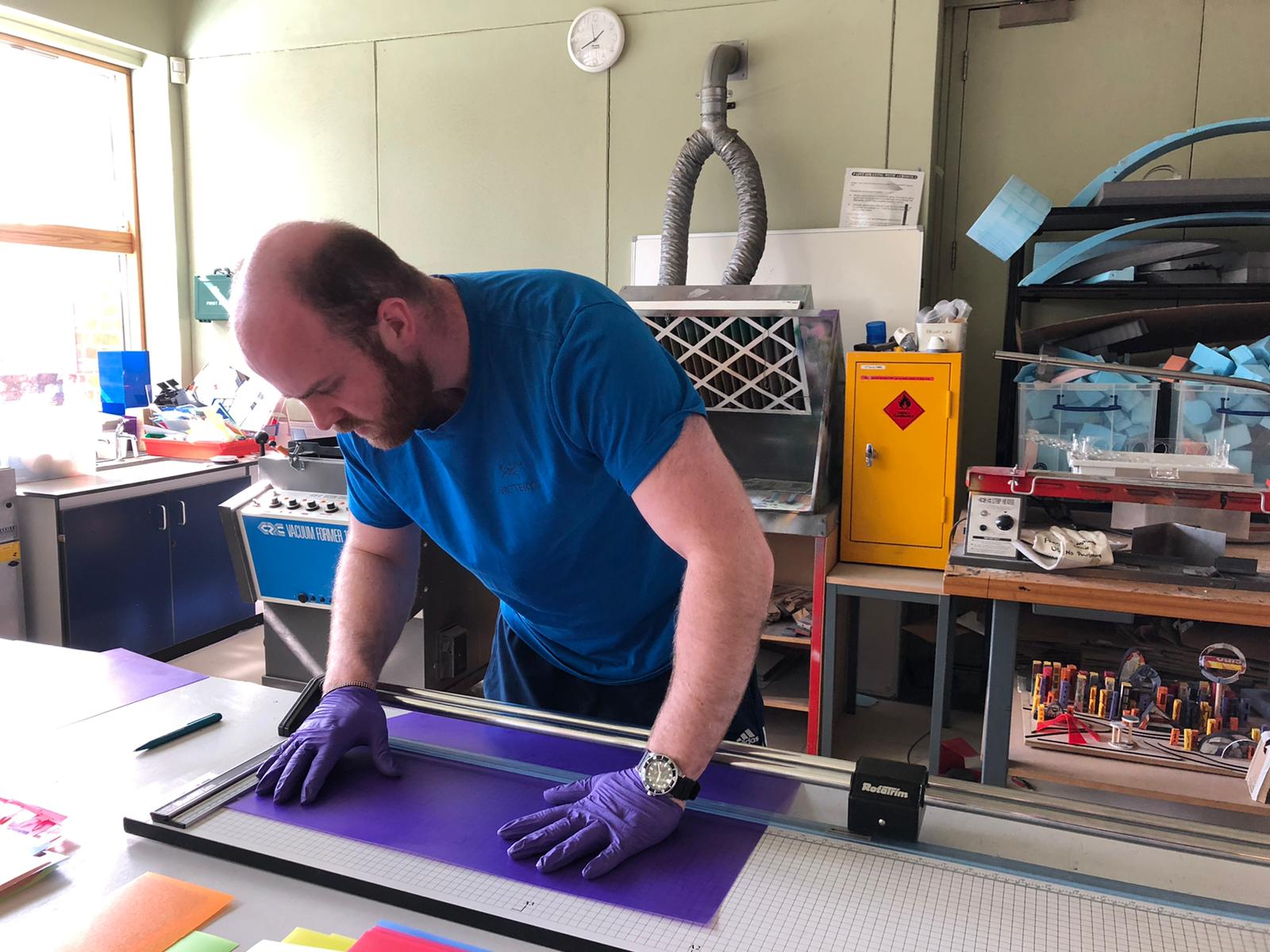 Our Production Line - Face shields being made in the DT department by the Headmaster, Boarders and Residential Staff
